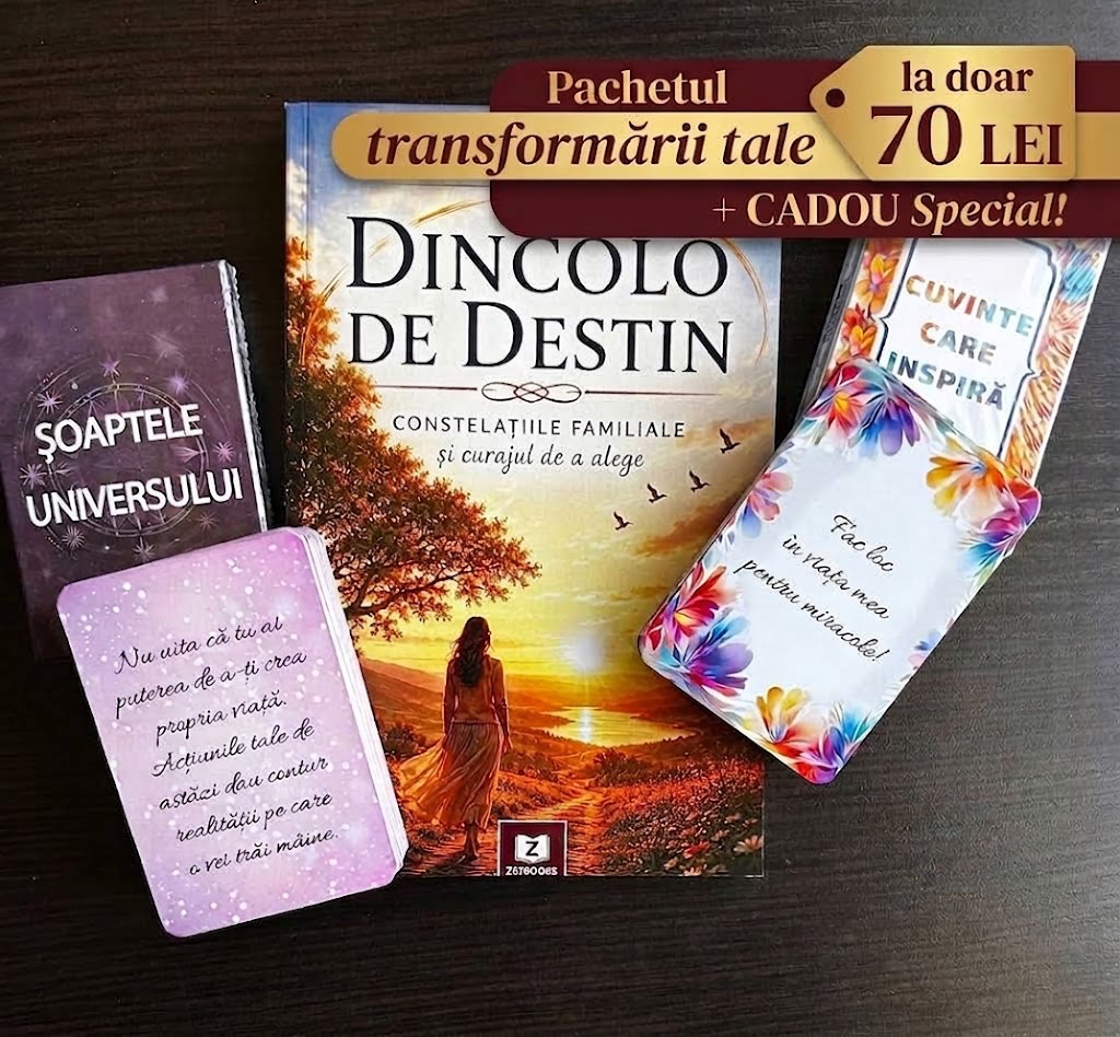 Pachetul Dincolo de destin, alături de Șoaptele Universului și Cuvinte care inspiră; imaginea prezintă oferta de 70 lei